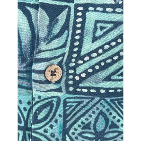 Caribbean Mens Button Up Hawaiian Shirt Size Large Blue Floral Silk Short Sleeve - Picture 7 of 12